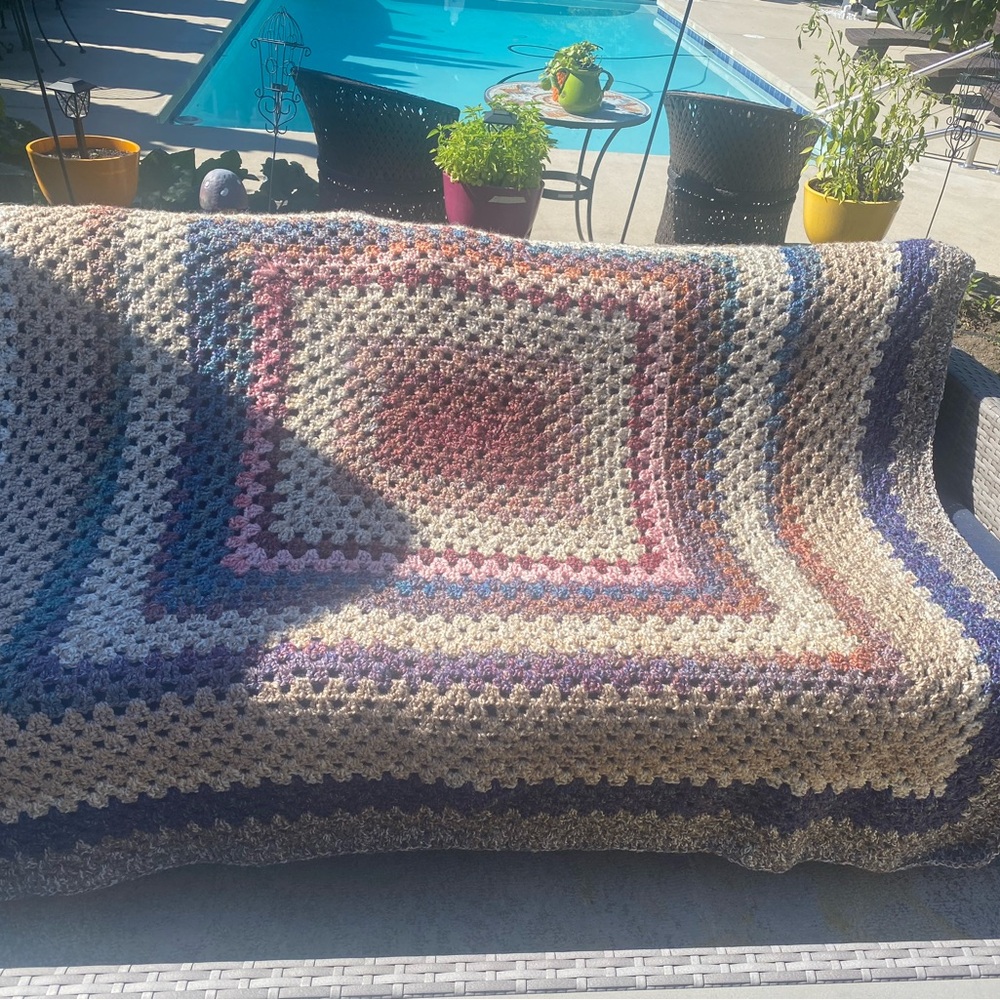 New Elegant Multicolor Crochet Granny Rectangle 74”X 68”Afghan